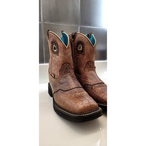 Justin Gypsy Ladies Western Turquoise Blue Square Toe Heart Brown Sz 10.5 Boots